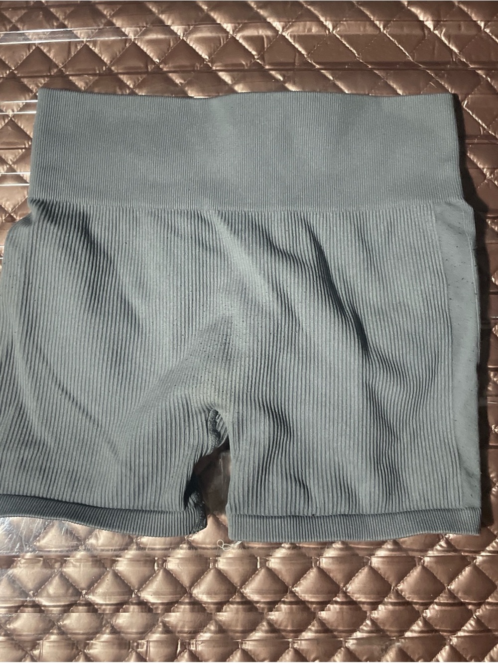 Seamless Ribbed High-Waist Women’s Bike Shorts — Dusty Blue